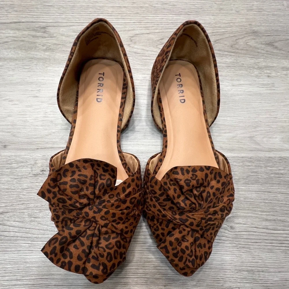 Torrid Womens Bow Pointed Toe DOrsay Flats Shoes Size 8WW‎ Brown Leopard Print